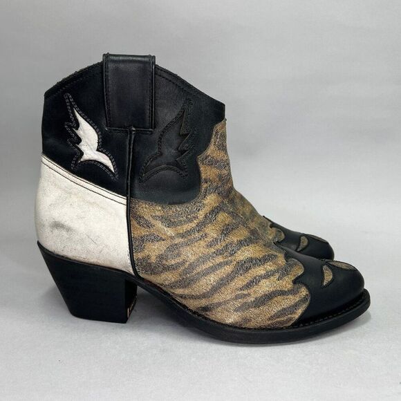 Golden Goose Ankle Boots Women's Size 7 Black Leather Western Cowboy Booties - Picture 1 of 14